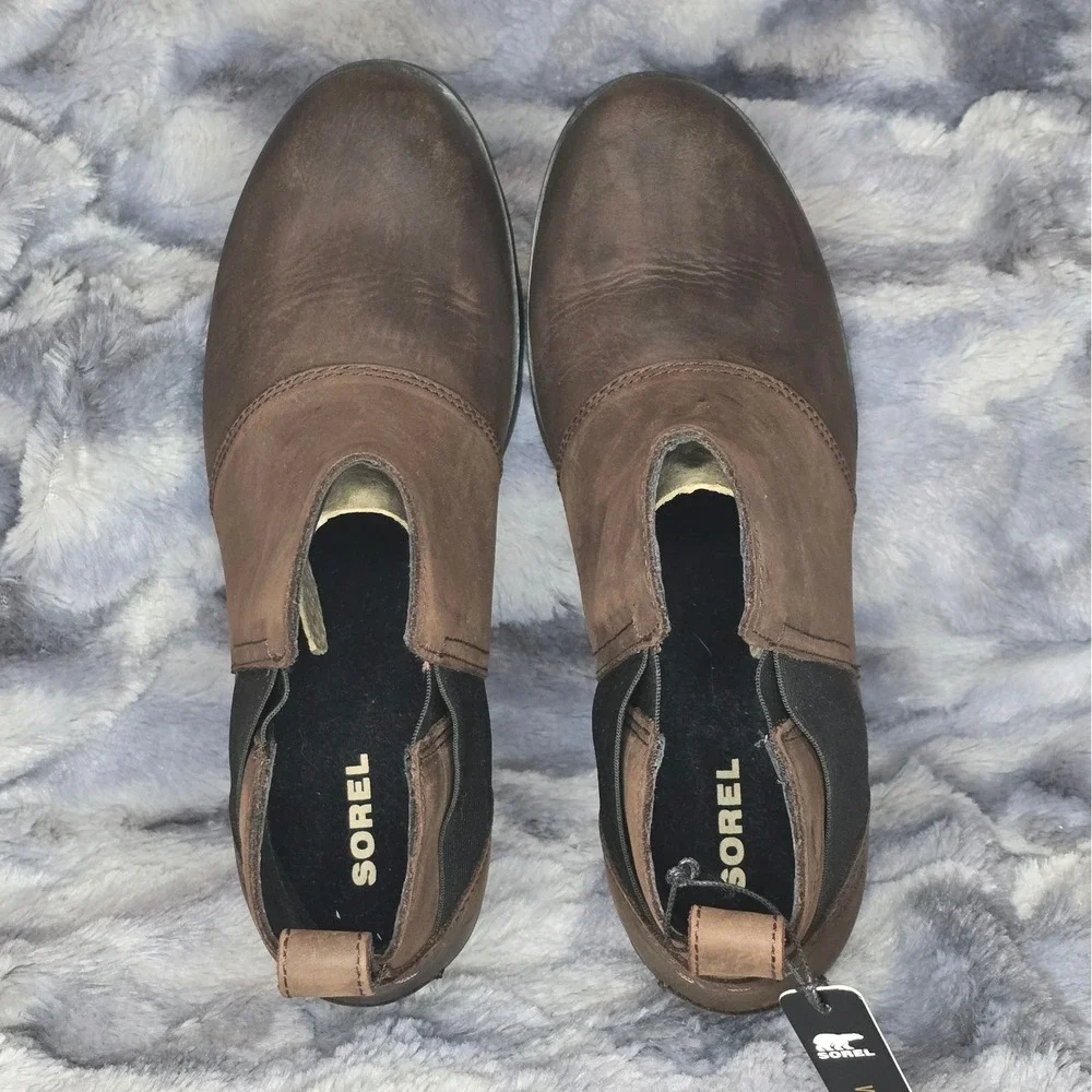 NWT Sorel Waterproof Emelie Brown Leather Ankle Boots w/ elasticized gores US 7 - Picture 6 of 8